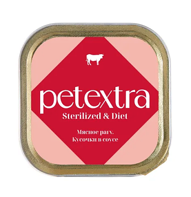 PETEXTRA влажный корм для взрослых стерилизованных кошек, мясное рагу (ламистер)