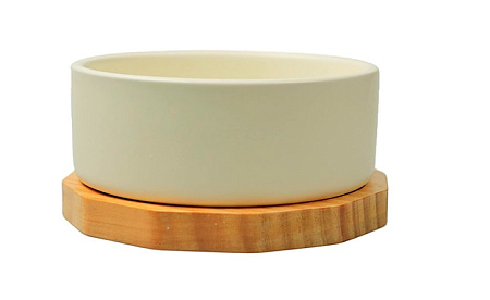Купить mr.kranch bamboo миска керамическая большая на бамбуковой подставке для собак и кошек, белая