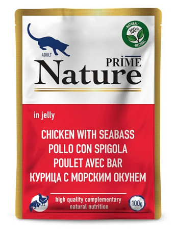 Купить prime nature влажный корм для взрослых кошек с курицей и морским окунем (пауч)