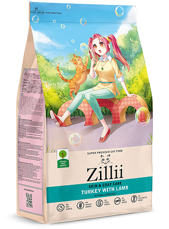 Купить zilli сухой корм для взрослых кошек Здоровье кожи и шерсти, индейка, ягненок