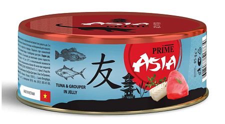 Купить prime asia влажный корм для взрослых кошек тунец с рыбой групер в желе (банка)