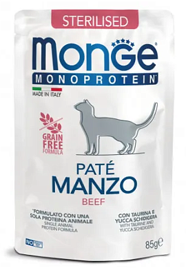 Monge Cat Monoprotein влажный корм для стерилизованных кошек с говядиной (пауч)