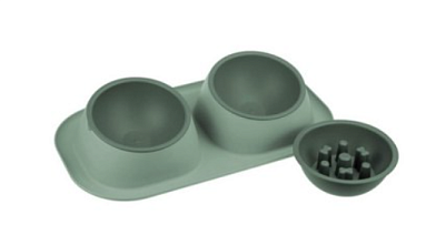 HOMEPET Frost Touch Maxi миска двойная пластиковая с ограничителем кормления для собак, нефритовая